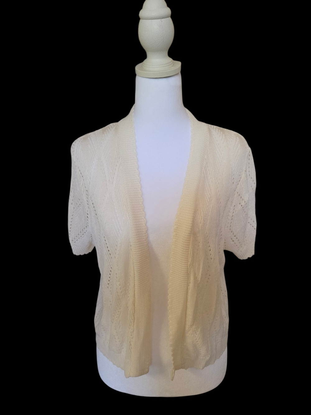 Notations Open-Front Short-Sleeve Cardigan - Cream
